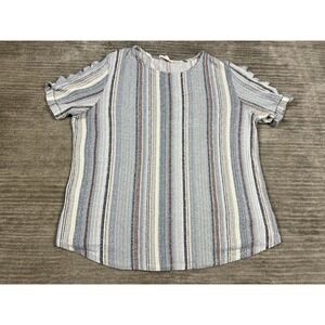 Above & Beyond Top Womens 2X Multicolor Striped Short Sleeve Rayon Blend Casual